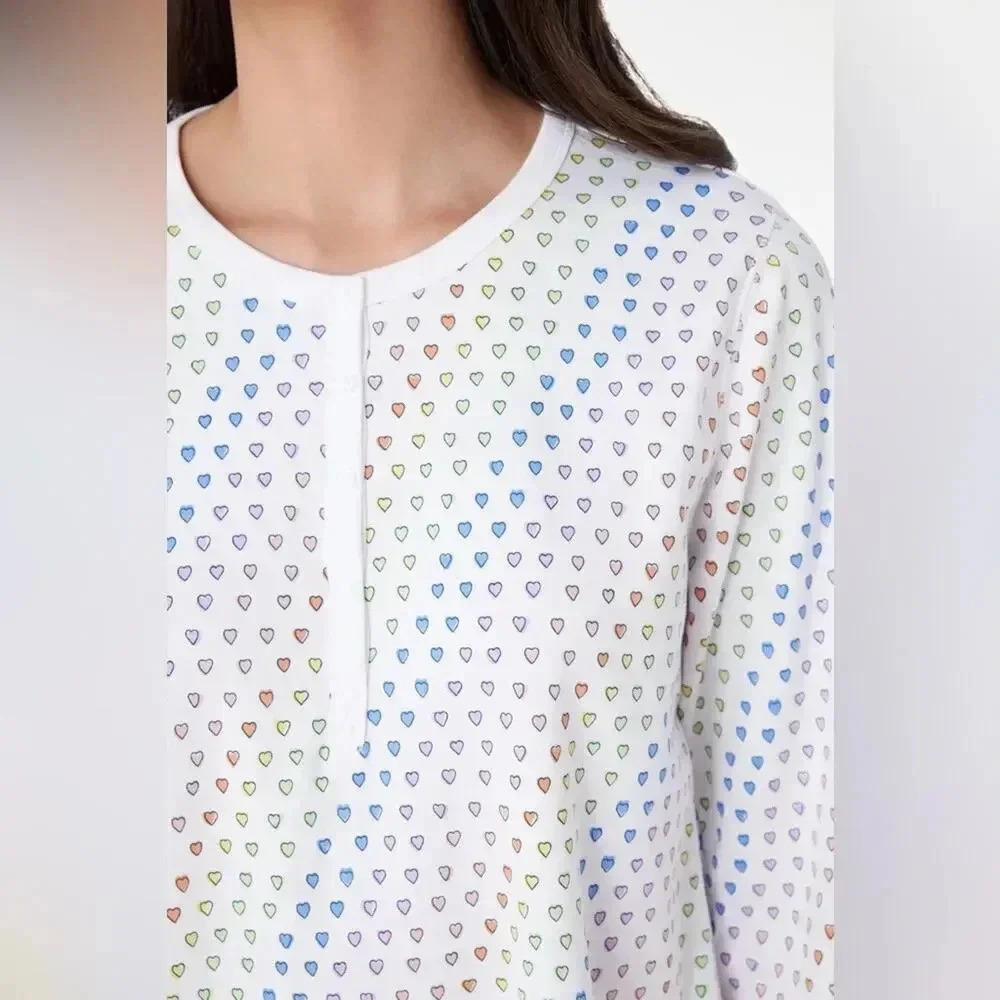Roller Rabbit Pajamas Disco Rainbow Hearts long sleeve Henley button down top - Picture 2 of 8